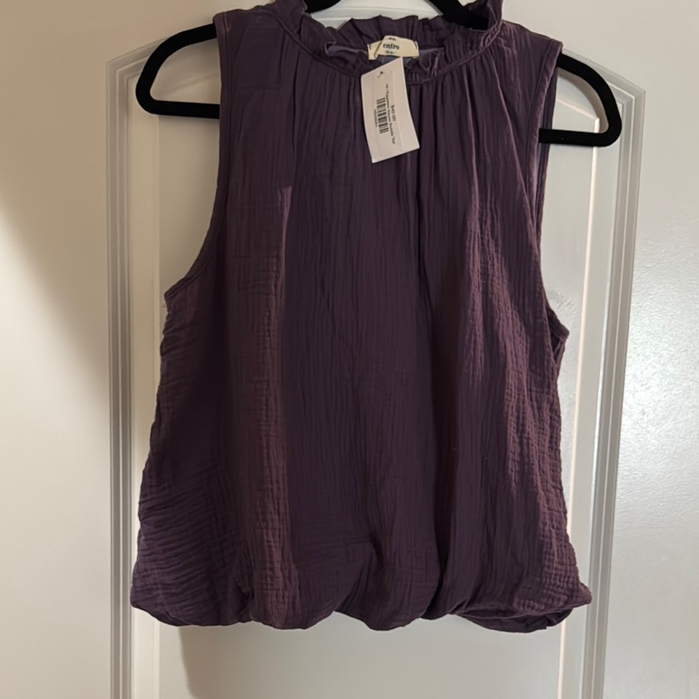 Entro Purple Ruffled Sleeveless Blouse